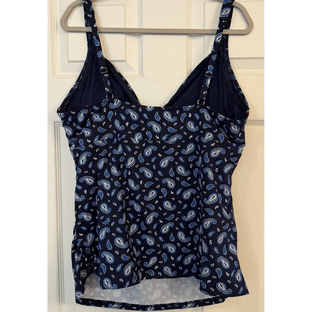 Lands End Tankini Swim‎ Top 18W Navy Paisley Underwire Bra Adjustable Modest EUC